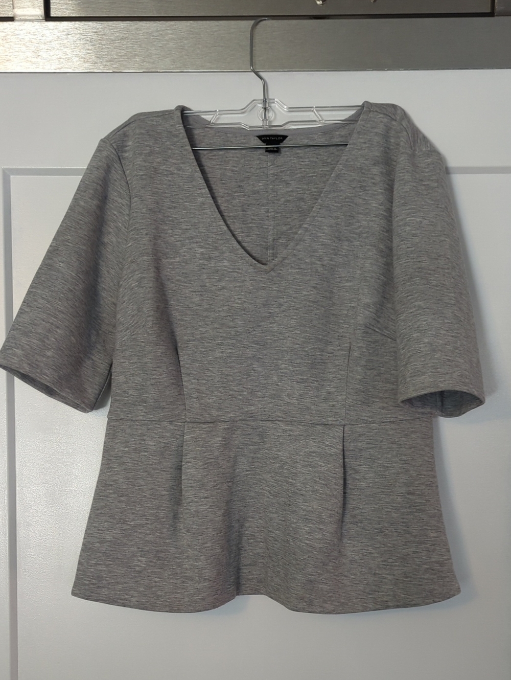 Ann Taylor Short Sleeve Peplum Top - Gray